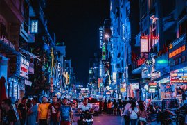 Colorful and crowded street in Vietnam